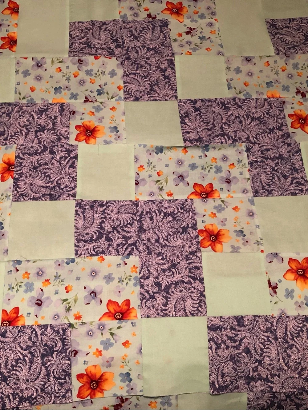 HAND PIECED  - ONE OF A KIND Lavender Floral Patchwork Quilt